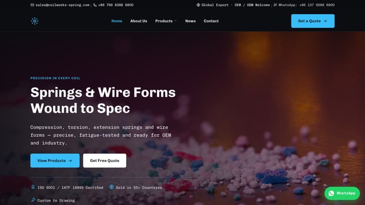 弹簧与线成型外贸网站模板首页截图
