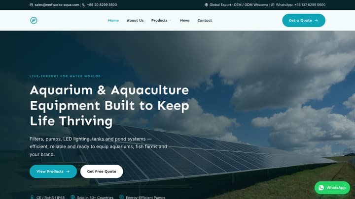 水族设备外贸网站模板首页截图