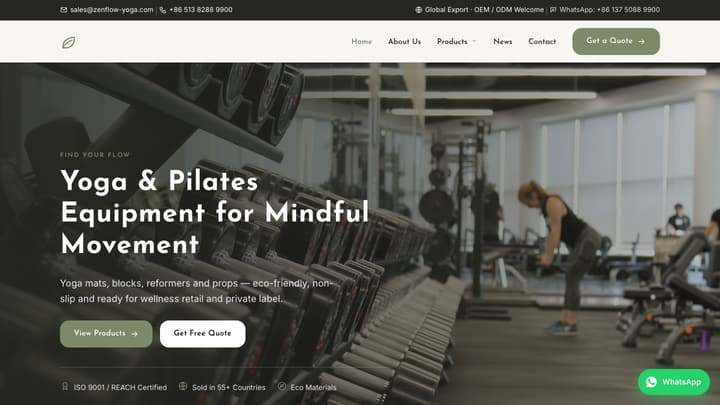 瑜伽与普拉提用品外贸网站模板首页截图