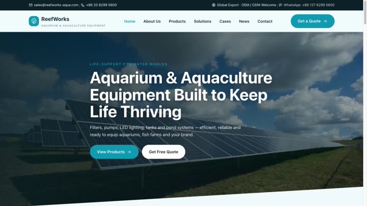 水族设备外贸网站模板首页截图